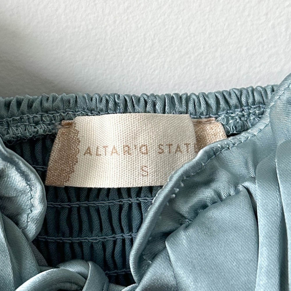 Altar’d State Satin Tie Corset Crop Sweetheart Ruffle Top Blue Small - Picture 4 of 9